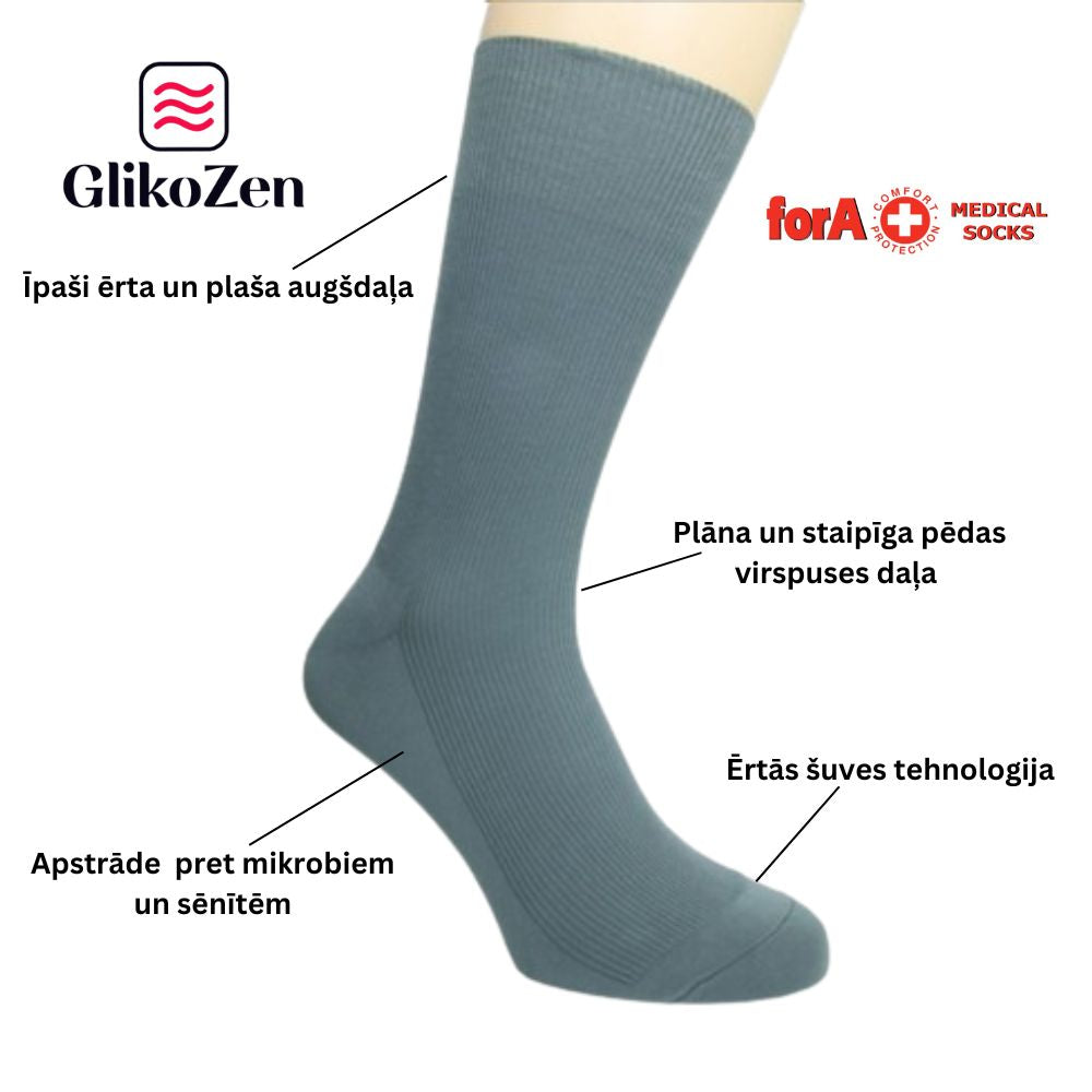 Zeķes cukura diabēta pacientiem - forA bez gumijas - Pelēkas