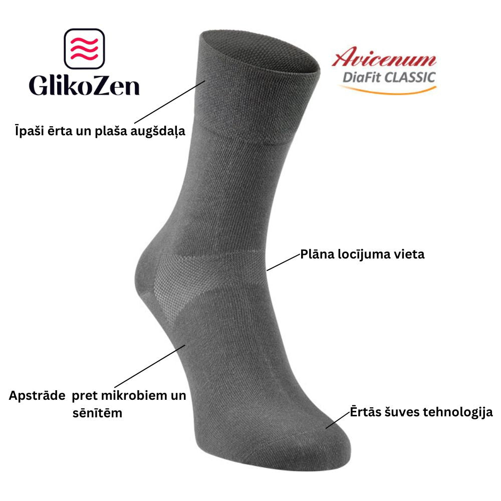 Zeķes cukura diabēta pacientiem - Avicenum DiaFit Classic - Pelēkas