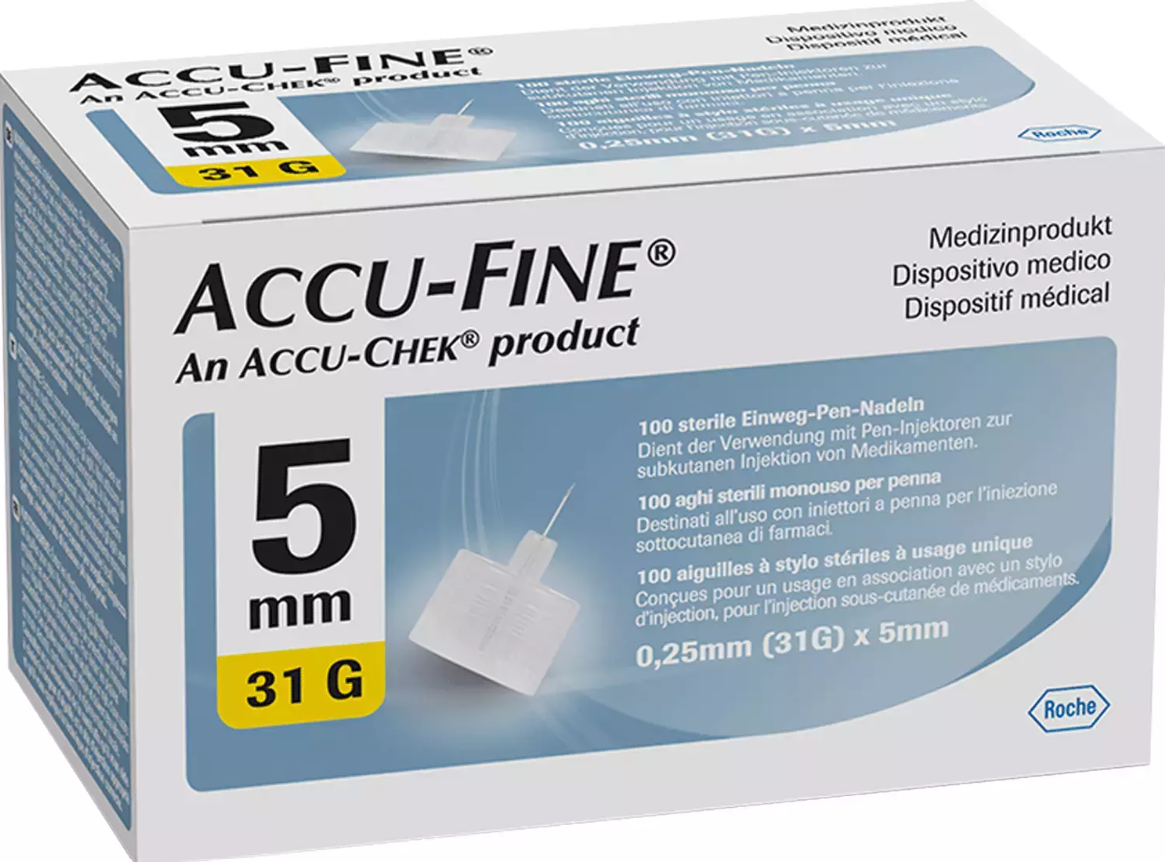 Roche Accu-Fine Pen Needle Insulīna Injektora Adatas - 31G, 5 mm - 100 gab