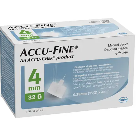 Roche Accu-Fine Pen Needle Insulīna Injektora Adatas - 32G, 4 mm - 100 gab
