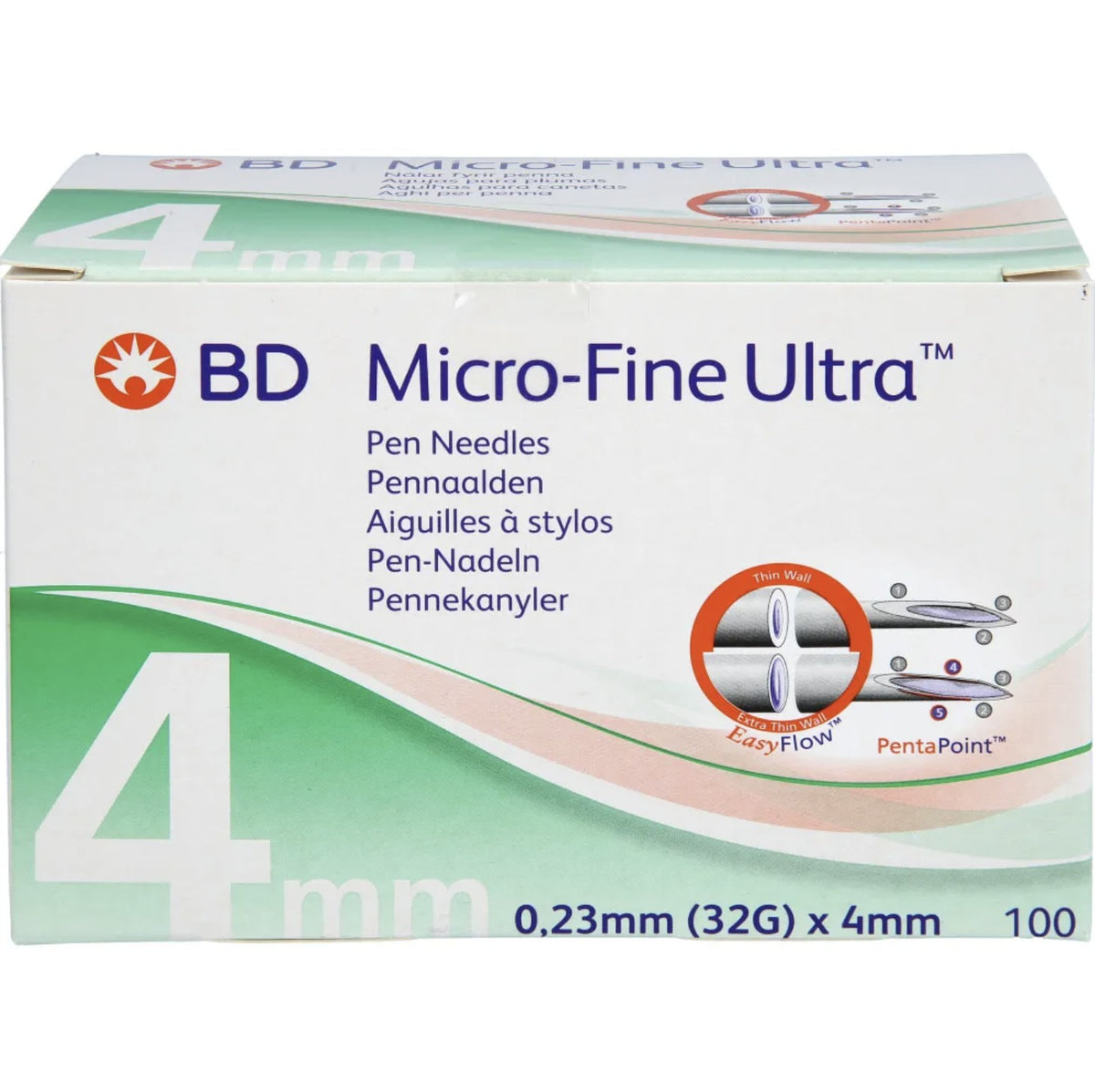 BD™ Micro-Fine Ultra Pen Needle - Insulīna injektora adata 4mm x 32G - 100 gab