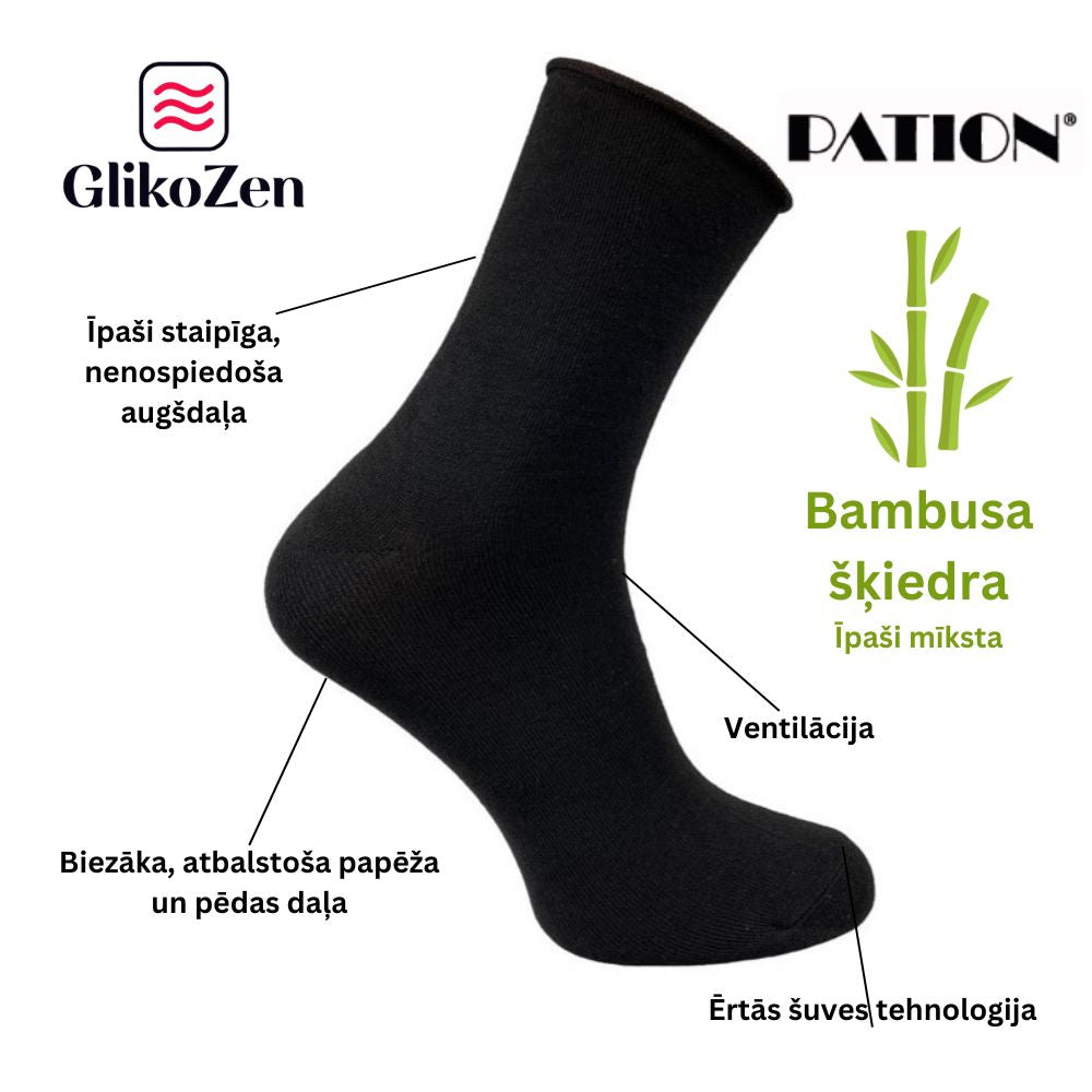 Zeķes cukura diabēta pacientiem - Pation Bambusa šķiedras - Melnas