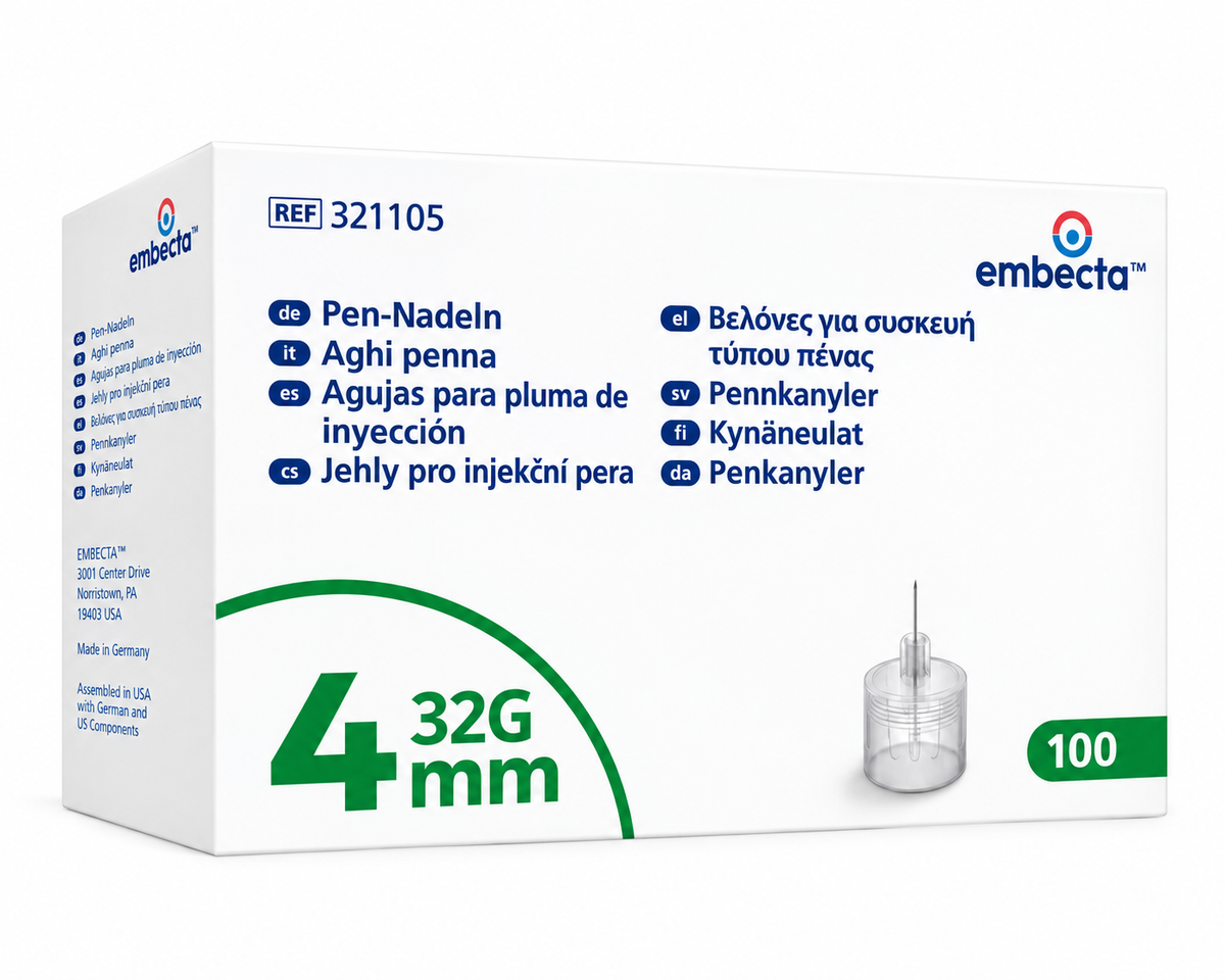 Embecta BD™ Ultra-Fine Pen Needle - Insulīna injektora adata 4mm x 32G - 100 gab